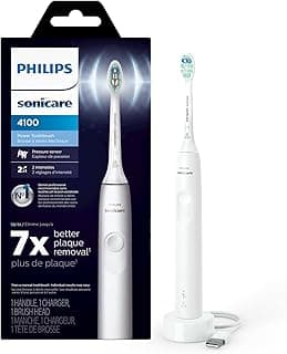 Philips Sonicare 4100 Rechargeable Electric Toothbrush, with Pressure Sensor, 2 Intensity Settings, SmarTimer and QuadPacer, 14-Day Battery Life, White, Model HX3681/23